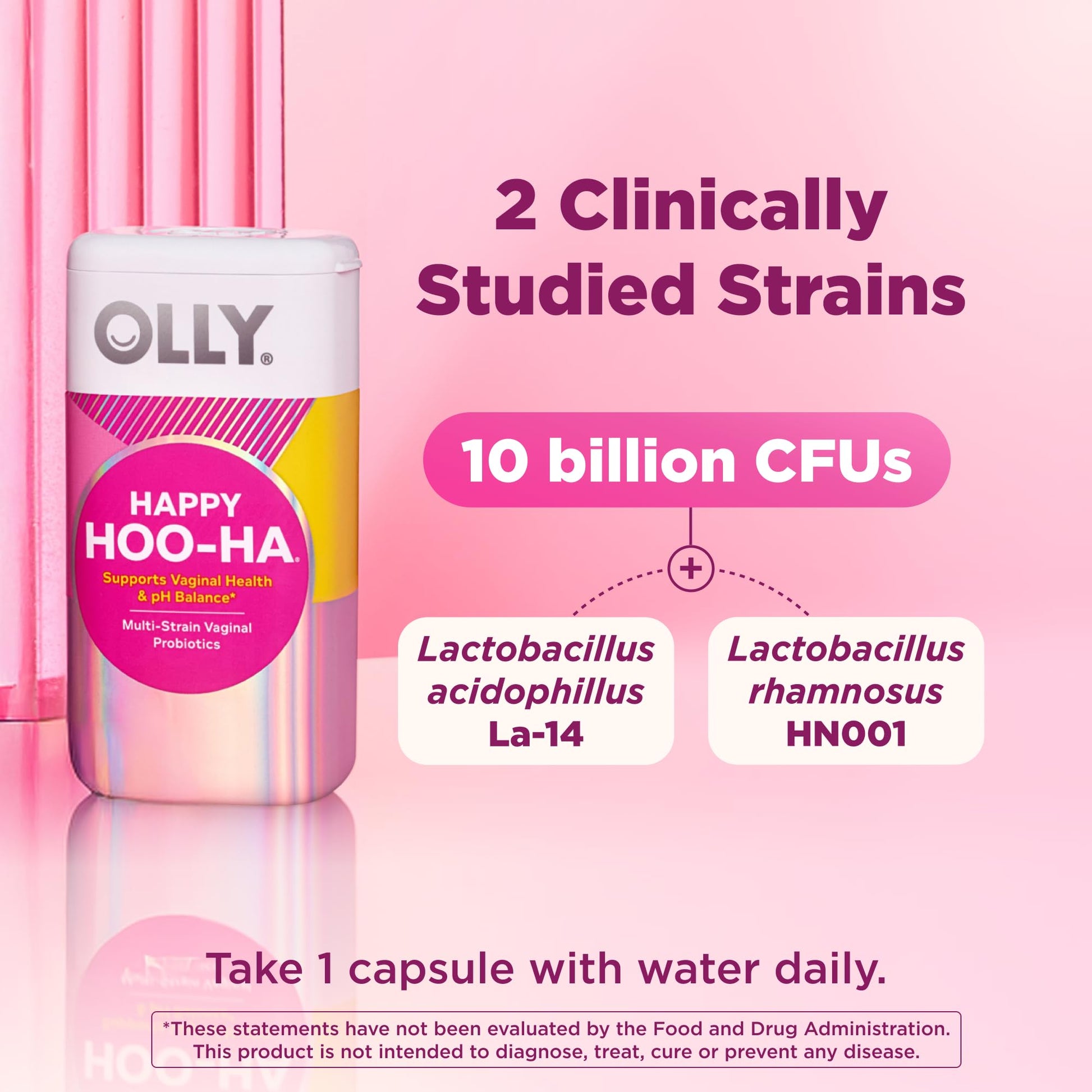OLLY Happy Hoo-Ha Capsules, Probiotic for Women, Vaginal Health and pH Balance, 10 Billion CFU, Gluten Free - 25 Count OLLYBuy Supplements Australia