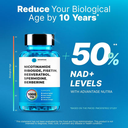 AdvantageNutra Liposomal Nicotinamide Riboside NR Supplement Resveratrol NAD : Nicotinamide 500mg w/Fisetin, Resveratrol Powder Spermidine Berberine NAD Resveratrol Supplement 500 mg - 60 caps 1 Pack AdvantageNutraBuy Supplements Australia