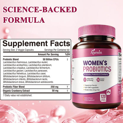 Women Probiotics 50 Billion CFU: Probiotics for Women with Prebiotics & Cranberry, 16 Strain Probiotic Supplement for Digestive Gut Health, Vaginal & Urinary Tract Support