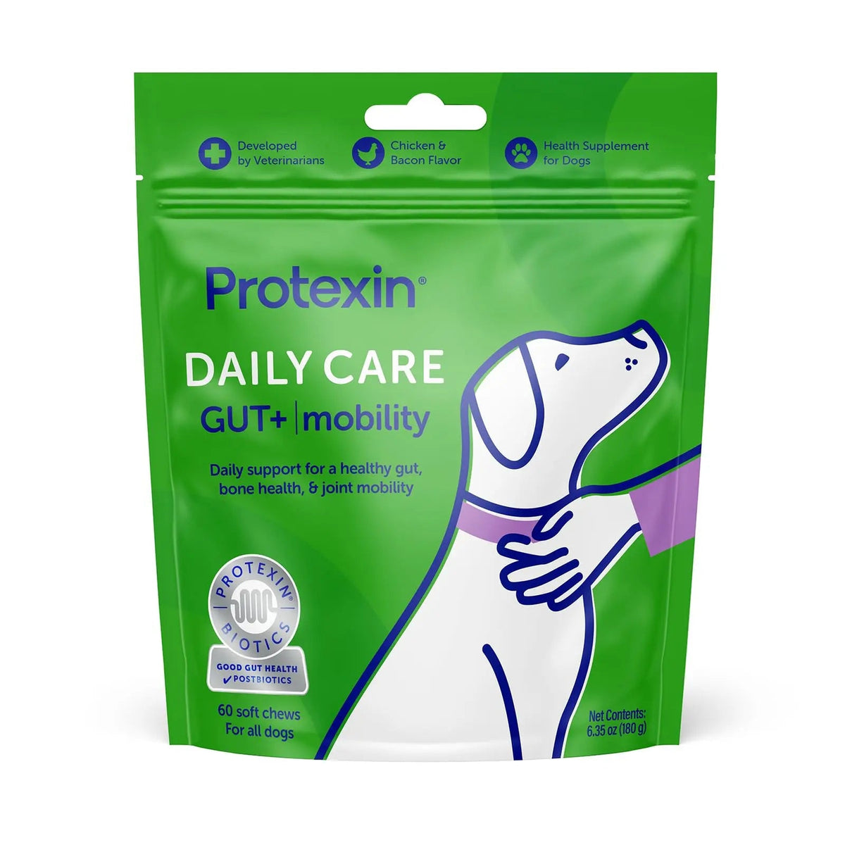 Protexin Daily Care Gut+ Mobility | 60 Dog Chews, Chicken and Bacon Flavor Dog Supplement | Probiotics for Dogs, Dog Postbiotics ProtexinBuy Supplements Australia