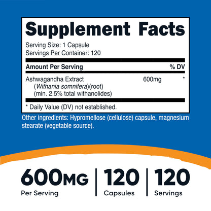 Nutricost Ashwagandha Herbal Supplement 600mg, 120 Capsules - Vegetarian, Non-GMO, Gluten Free, Ashwagandha Root NutricostBuy Supplements Australia