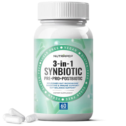 NutraPep Synbiotics Probiotic Prebiotic Postbiotic - Daily Gut Health Support with Pre Pro & Post Biotics for Men Women - Digestive & Immune Support Balance Synbiotic Supplement - Vegan Gluten Free NutraPepBuy Supplements Australia