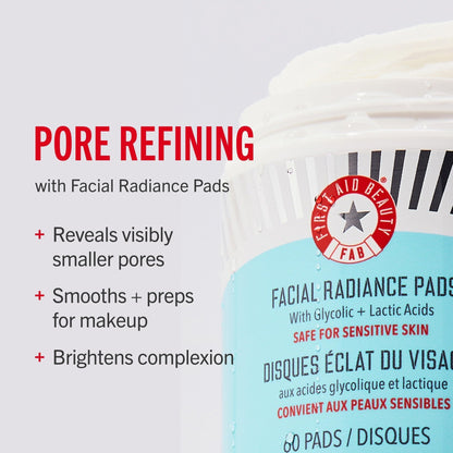 First Aid Beauty - Facial Radiance Pads with Glycolic & Lactic Acids, Daily Exfoliating Pads