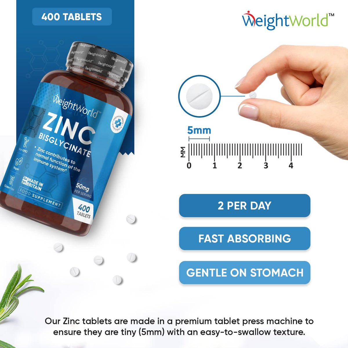 High Strength Zinc Tablets 50mg – 400 Vegan Zinc Bisglycinate Tablets 6+ Months WeightWorldBuy Supplements Australia
