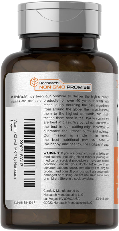 Horbäach Vitamin D3 K2 | 5000iu of Vitamin D & 100mcg MK-7 Complex | 180 Softgel Cap HorbäachBuy Supplements Australia