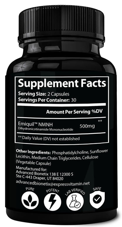 Advanced Bionetix Liposomal NMNH 500mg Per Serving -NMN Supplement Alternative- 60 Capsules (Dihydronicotinamide Mononucleotide) NAD Supplement to Boost NAD+ Levels for Anti Aging (60) Advanced BionetixBuy Supplements Australia