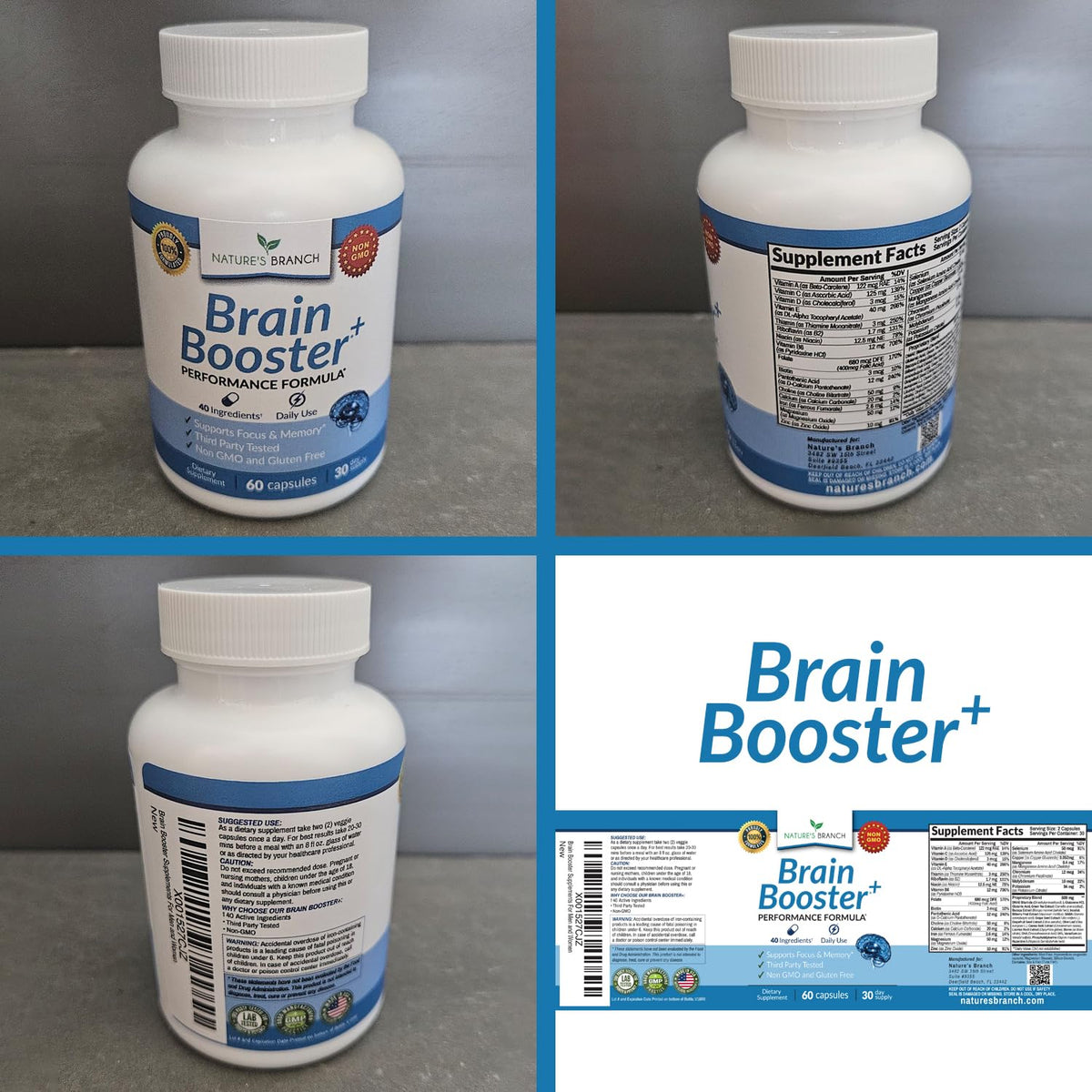 40-in-1 Brain Booster Supplement for Focus, Memory, Clarity, Energy | Advanced Vitamins Plus eBook | for Men & Women, Cognitive Function Nootropic Support with DMAE, Mind Health Formula | 60 Capsules NATURE'S BRANCHBuy Supplements Australia