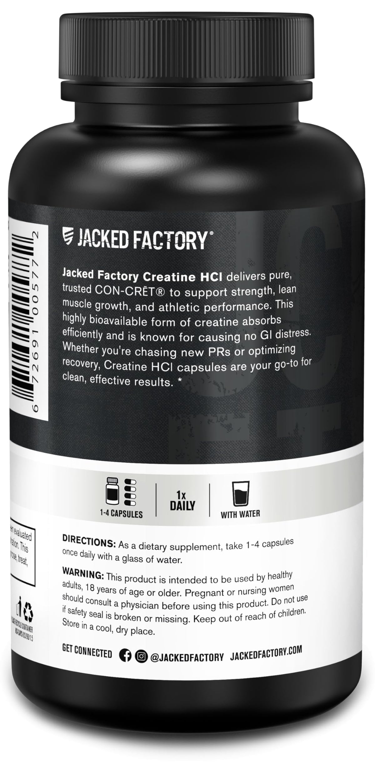 Jacked Factory Creatine HCl Capsules - CON CRET Creatine Pills 750mg - Lean Muscle Growth & Recovery, Boost Strength & Endurance, No Bloating or Cramps - 120 Capsules Jacked FactoryBuy Supplements Australia