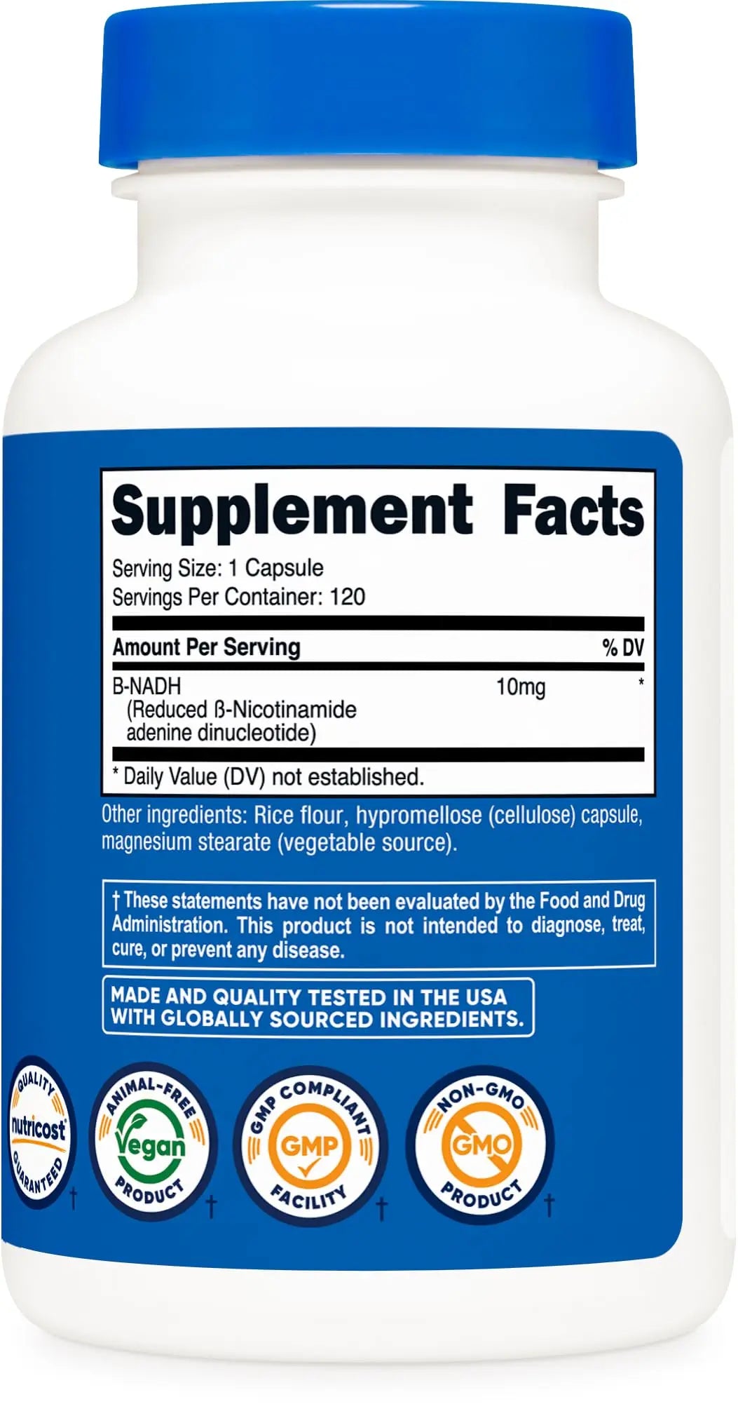 Nutricost NADH 10mg Per Serving 120 Capsules - B-Nicotinamide Adenine Dinucleotide, Vegan, Gluten-Free NutricostBuy Supplements Australia