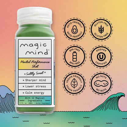 Magic Mind Focus Energy Drink Shots - No Jitters, Stress Relieving, Ashwagandha, Functional Mushrooms, Matcha Green Tea, Vitamin B12, Vitamin C - 2 FL Oz (5 Pack) Magic MindBuy Supplements Australia