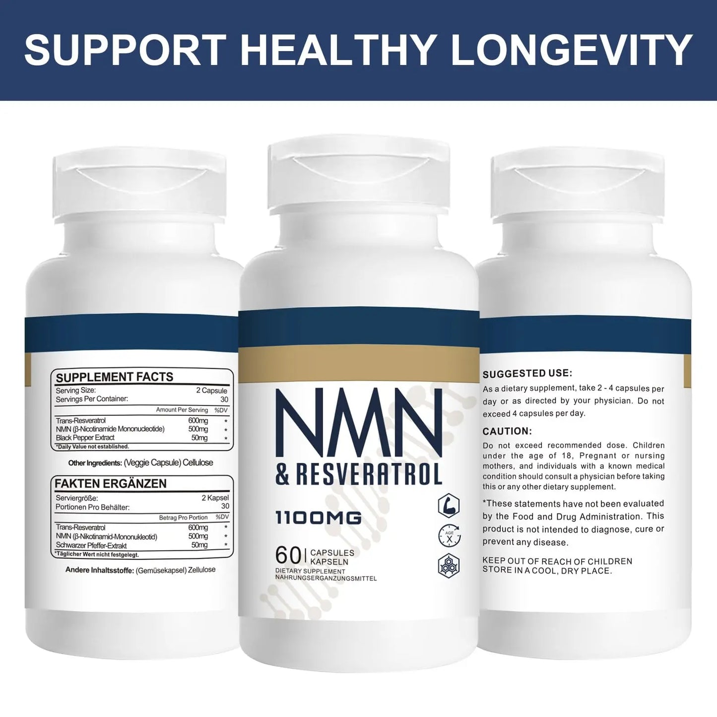 Jeaderly 1100mg NMN & Trans-Resveratrol, 3-in-1 Supplement, 60 Veggie Capsules – Supports NAD+ Boost*, Cellular Energy, Immune Function, Muscle Health & Anti-Aging, 30-Day Supply JeaderlyBuy Supplements Australia