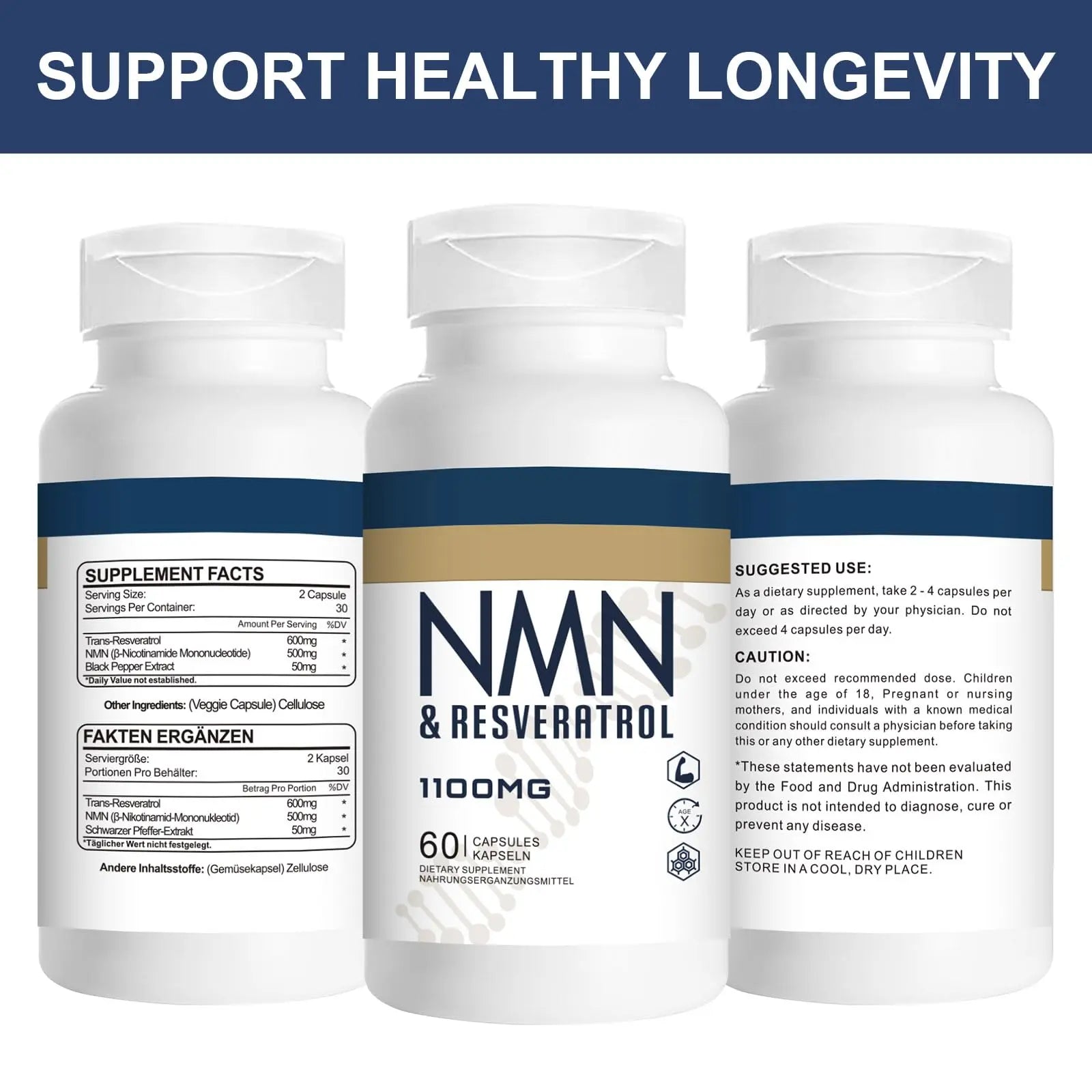 Jeaderly 1100mg NMN & Trans-Resveratrol, 3-in-1 Supplement, 60 Veggie Capsules – Supports NAD+ Boost*, Cellular Energy, Immune Function, Muscle Health & Anti-Aging, 30-Day Supply JeaderlyBuy Supplements Australia