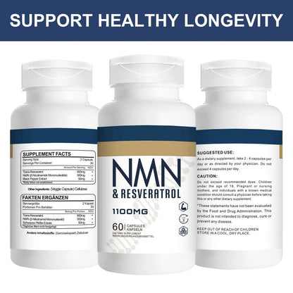 Jeaderly 1100mg NMN & Trans-Resveratrol, 3-in-1 Supplement, 60 Veggie Capsules – Supports NAD+ Boost*, Cellular Energy, Immune Function, Muscle Health & Anti-Aging, 30-Day Supply JeaderlyBuy Supplements Australia