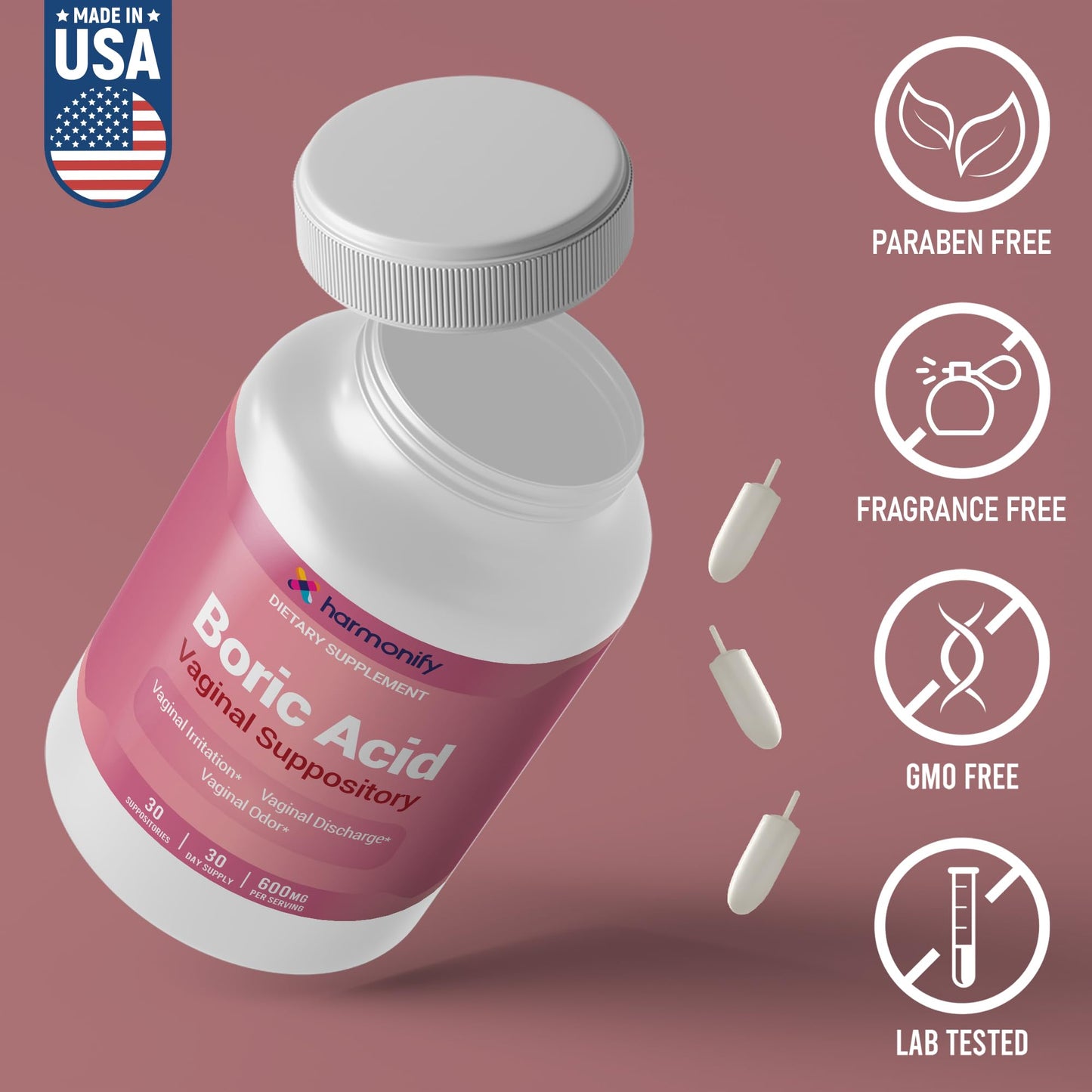 Boric Acid Suppositories for Women 600 mg, Pure Boric Acid pH Balance for Women & Vaginal Odor Control – 30 Suppositories, Made in USA HARMONIFYBuy Supplements Australia