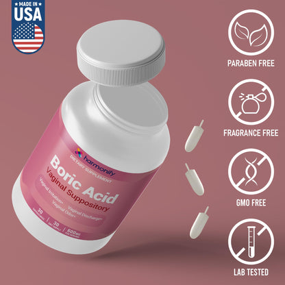Boric Acid Suppositories for Women 600 mg, Pure Boric Acid pH Balance for Women & Vaginal Odor Control – 30 Suppositories, Made in USA HARMONIFYBuy Supplements Australia