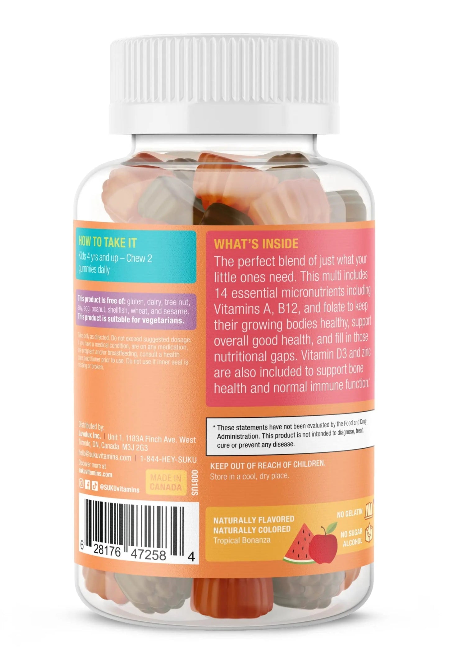 SUKU The Complete Kids Multivitamin Gummies – Vitamins A, C, D, E, B6, B12, Folate & Zinc – Immune Support SUKU