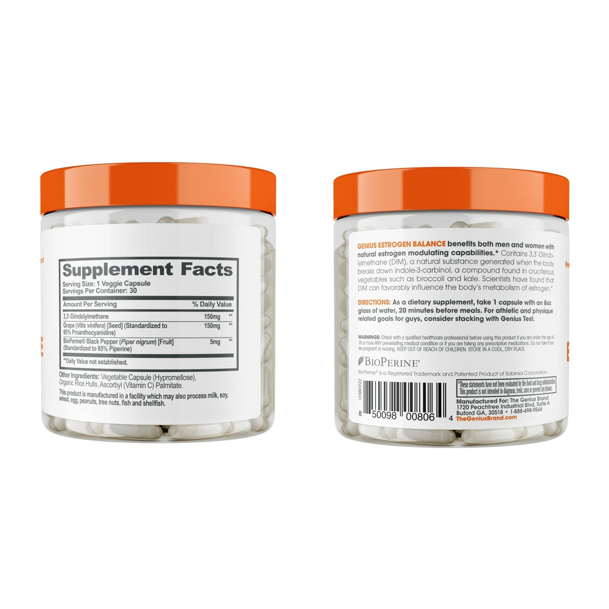 Genius Estrogen Balance, Dim Supplement - Blocker for Men & Women - Hormones, Hormonal Acne & Menopause - Aromatase Inhibitor with Grape Seed Extract & BioPerine - 30 Capsules The Genius BrandBuy Supplements Australia