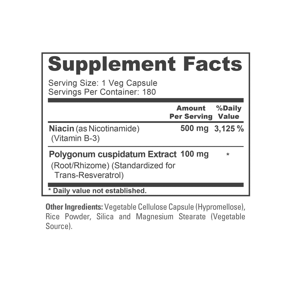 NusaPure Nicotinamide with Resveratrol (Vitamin B-3) 500 mg - 180 Vegetarian Caps (Non-GMO & Vegan) NusaPureBuy Supplements Australia