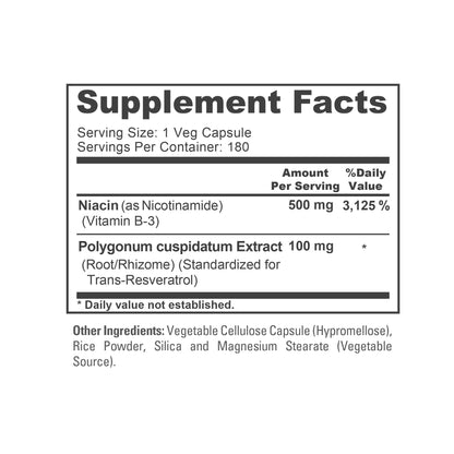NusaPure Nicotinamide with Resveratrol (Vitamin B-3) 500 mg - 180 Vegetarian Caps (Non-GMO & Vegan) NusaPureBuy Supplements Australia