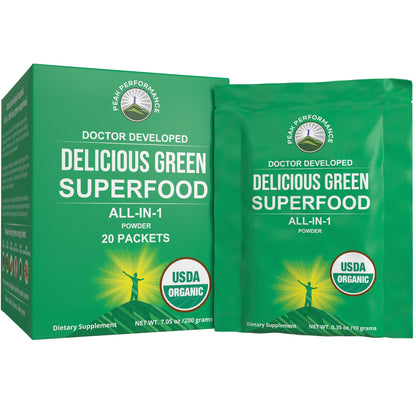 Peak Performance Organic Greens Superfood Powder Single Serve Travel Packets. Best Tasting Organic Green Juice Super Food with 25+ All Natural Ingredients for Max Energy. (20 Pack) Peak PerformanceBuy Supplements Australia