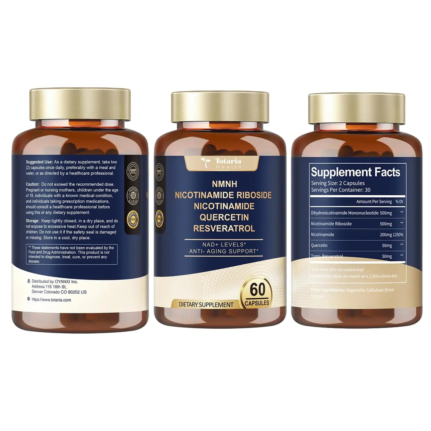 Totaria NMNH (NMN Alternative Supplement) (Dihydronicotinamide Mononucleotide) Ultra Strength, NAD+ Support w/Resveratrol & Quercetin, Ultra Absorption for Anti-Aging, Vegan, 60 Counts TotariaBuy Supplements Australia