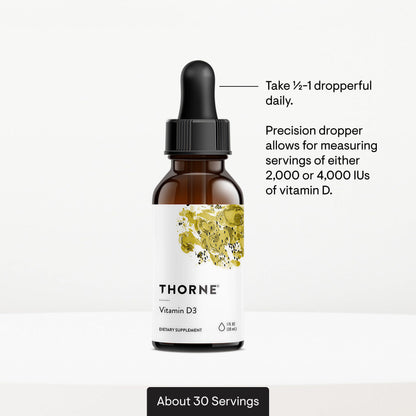 THORNE - Vitamin D3 with a Metered Dispenser - Liquid Vitamin D Vegan Supplement - Supports Healthy Bones, Teeth, Muscles, Cardiovascular & Immune Function* - 4,000 IU - 1 Fl Oz (30 mL) - 30 Servings THORNEBuy Supplements Australia