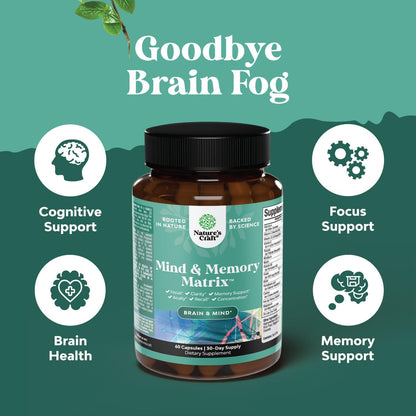 Advanced Brain Supplement for Memory and Focus - Nootropics Brain Support Supplement with Memory and Focus Vitamins for Adults of All Ages - for Brain Fog Clarity Energy and Recall - 60 Count Natures CraftBuy Supplements Australia