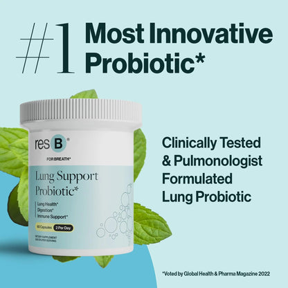 resB Lung Support Probiotic Supplement - Lung Health Supplement for Smokers, Gut Health, Immune & Digestive Support, Respiratory Care, Holy Basil & Turmeric, Clinically Trialed - 60 Capsules ResBioticBuy Supplements Australia