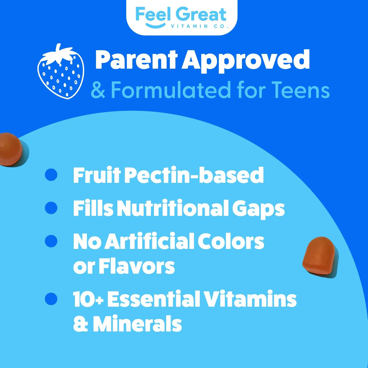Feel Great Teen Vitamins Multivitamin Gummies | Citrus & Strawberry Flavor for Teen Boys & Girls | for Bone, Muscle & Immune Support | The Feel Great Vitamin Company