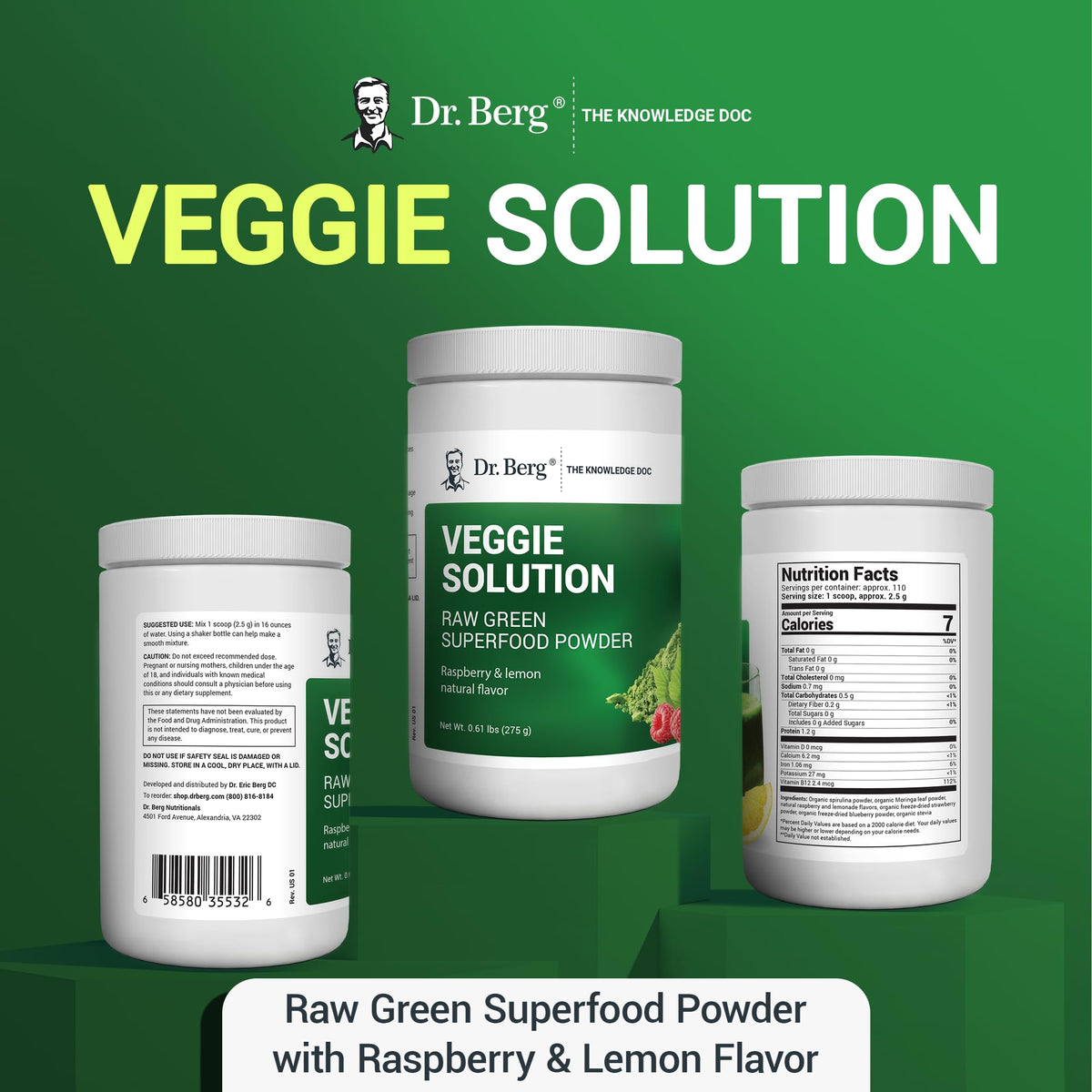 Dr. Berg's (Veggie Solution) Organic Super Greens Powder w/Spirulina - Raw Green Dr. Berg NutritionalsBuy Supplements Australia