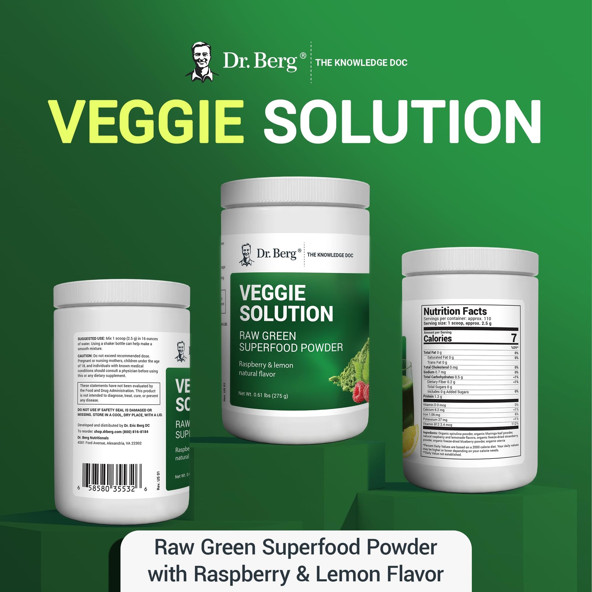 Dr. Berg's (Veggie Solution) Organic Super Greens Powder w/Spirulina - Raw Green Dr. Berg NutritionalsBuy Supplements Australia