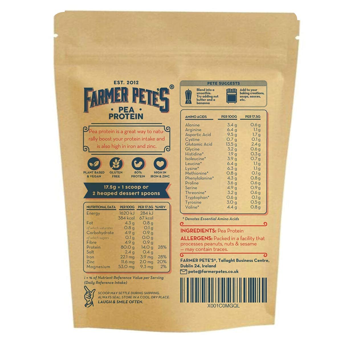 Farmer Pete's Pea Protein Powder 1kg - Dairy Free, Gluten Free, Natural Plant Based Vegan Protein Powder Isolate (1kg) Farmer Pete'sBuy Supplements Australia