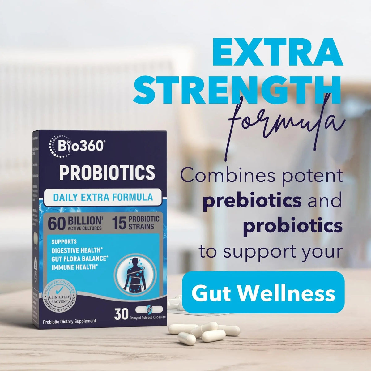 Extra Strength Probiotic for Digestive Health and Immune Support, 60 Billion CFU & 15 Strains, Gut Health Probiotics for Men and Women Supports Occasional Constipation, Diarrhea, Gas & Bloating, 30CT Bio360Buy Supplements Australia