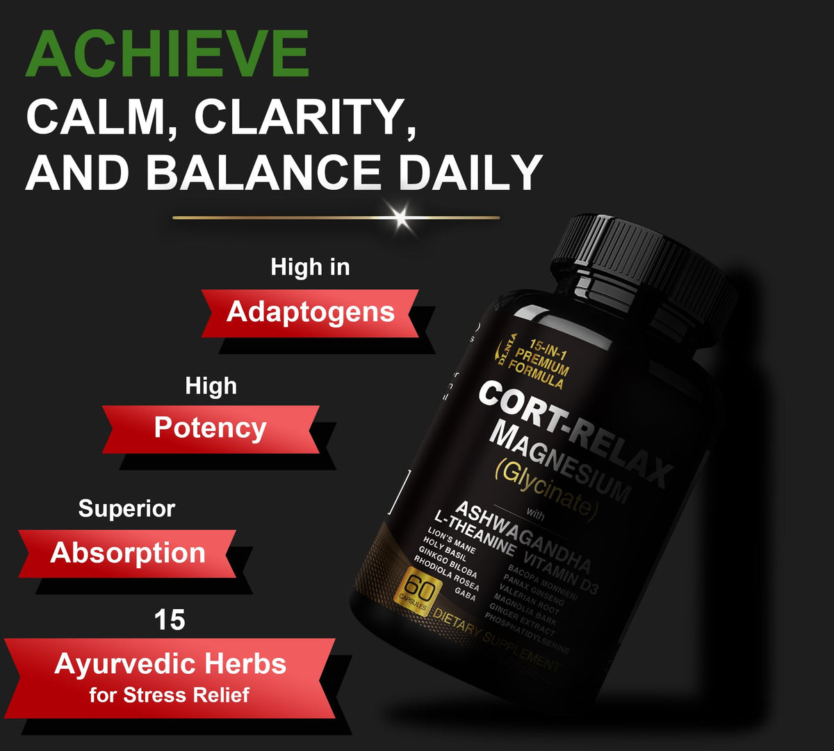 Super Calm Cortisol Supplements for Women & Men with Magnesium Glycinate, Ashwagandha, L-Theanine, Phosphatidylserine, Ginkgo & Lions Mane for Calm, Focus, Mental Clarity, Relaxation, Sleep, Energy DLNIABuy Supplements Australia