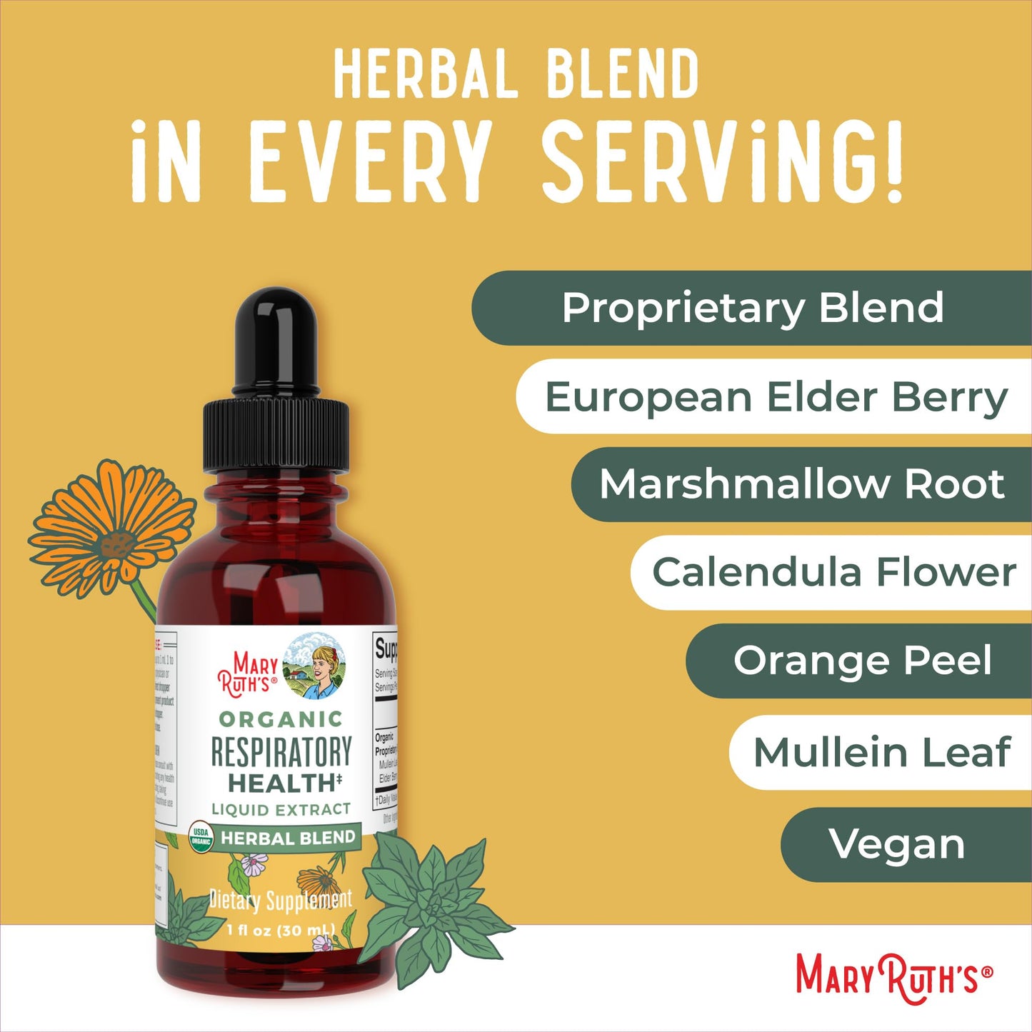 MaryRuth Organics USDA Organic Respiratory Health Liquid Drops with Mullein Leaf | Marshmallow Root & Elderberry | Mullein Drops for Lungs Herbal Blend | Immune Support Supplement | Vegan | 1 Fl Oz MARYRUTH'SBuy Supplements Australia