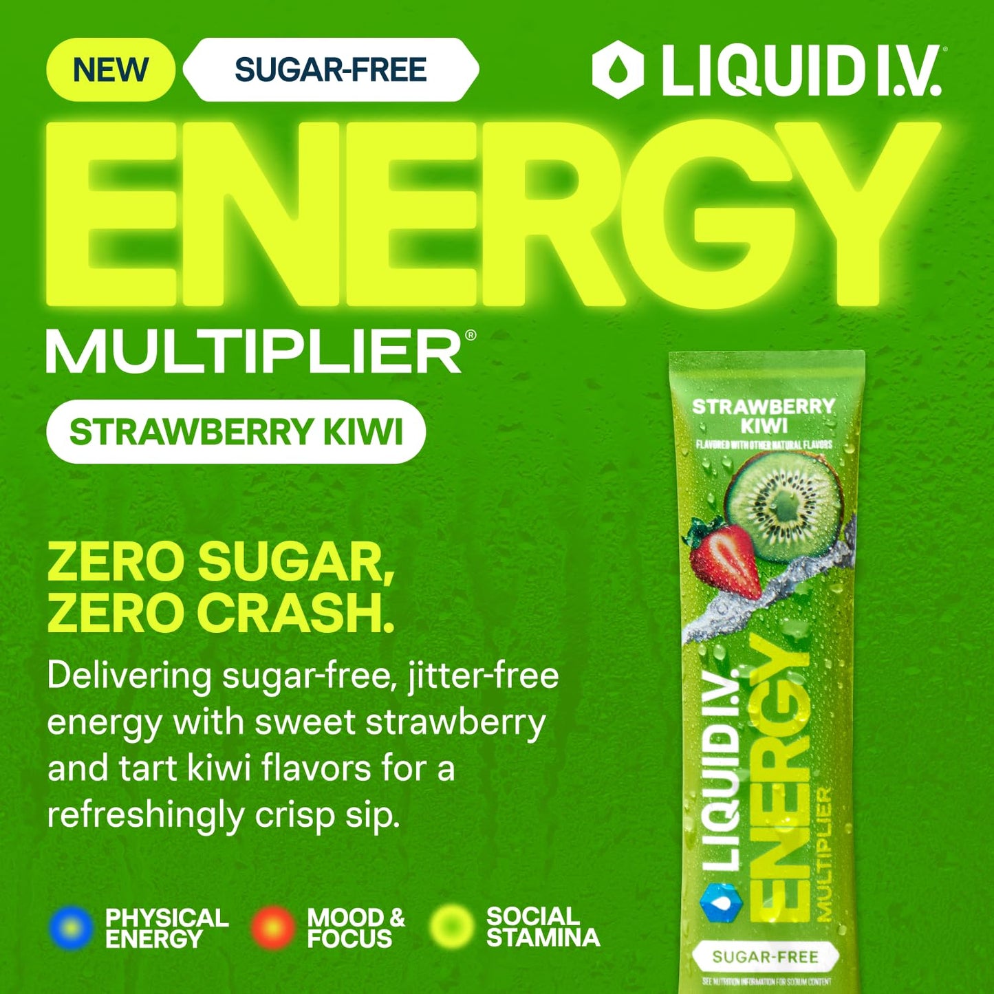 Liquid I.V.® Hydration Multiplier Sugar Free + Energy - Strawberry Kiwi | Electrolyte Powder Drink Mix | 1 Pack (14 Servings) Liquid I.V.Buy Supplements Australia