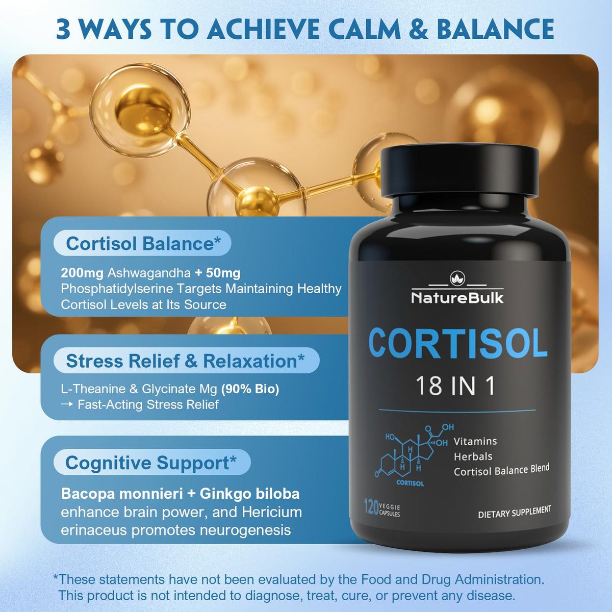 NATUREBULK Cortisol Supplements for Women, 18-in-1 - Premium Blend with Ashwagandha, Rhodiola, Magnesium & L-Theanine - Stress Response Support & Mood Enhancement Formula - 120 Vegetarian Capsules NATUREBULKBuy Supplements Australia
