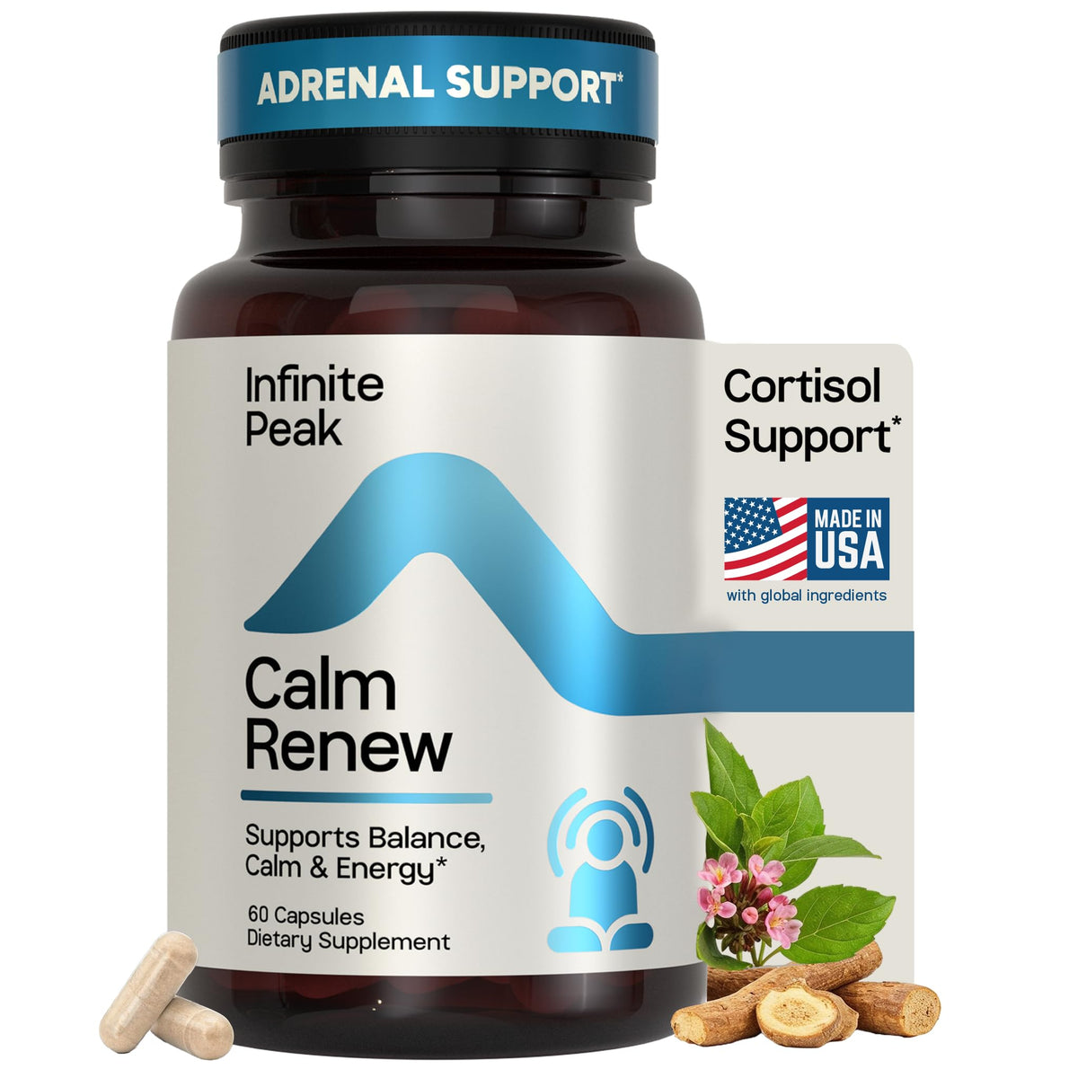 Cortisol & Adrenal Support for Busy Women, Stress Support with Ashwagandha, Rhodiola & Holi Basil | Helps Emotional Balance | Cortisol Supplements for Women to Manage your Day | Non-GMO | 60 Capsules INFINITE PEAKBuy Supplements Australia