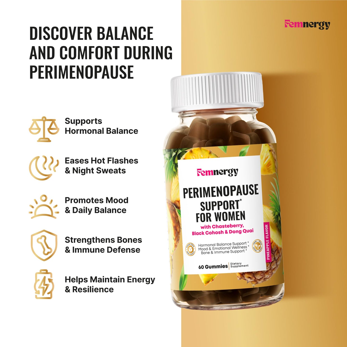 Femnergy Perimenopause Support Gummies for Women - Menopause Relief Estrogen & Hormone Balance Supplement with Black Cohosh Chasteberry Vitamins D3 B6 for Hot Flashes Night Sweats & Mood Swings FemnergyBuy Supplements Australia
