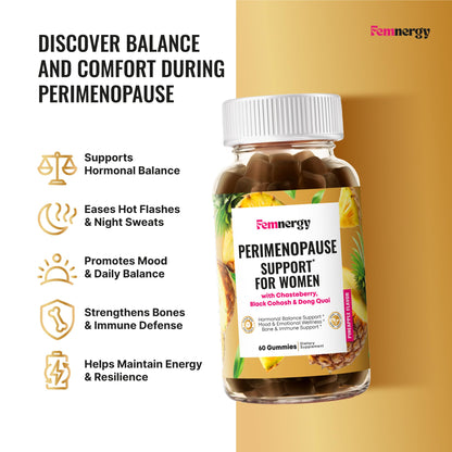 Femnergy Perimenopause Support Gummies for Women - Menopause Relief Estrogen & Hormone Balance Supplement with Black Cohosh Chasteberry Vitamins D3 B6 for Hot Flashes Night Sweats & Mood Swings FemnergyBuy Supplements Australia