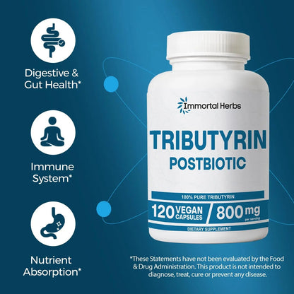 Immortal Herbs Tributyrin Supplement 800mg, Advanced Butyrate Form, 55% Standardized, More Effective Delivery Than Sodium Butyrate, 120 Capsules, Non-GMO & Gluten Free Postbiotic Supplement Immortal HerbsBuy Supplements Australia