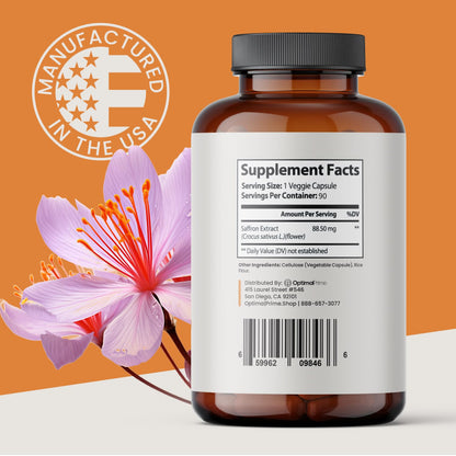 Optimal Prime Saffron Supplement - 100% Pure Saffron Extract 88.5mg - Helps Support Optimal Mood, Energy, and Metabolism, Vegetarian Friendly, Non-GMO, Gluten-Free, Soy-Free, 90 Capsules Optimal Prime buy supplements Au