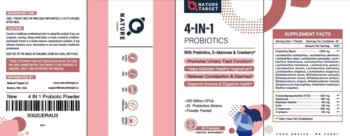 NATURE TARGET Probiotics-for-Women Prebiotics-and-Probiotics-Powder, 100-Billion-CFUs 45-Day-Supply, Women's-Probiotic with D-Mannose and Cranberry for Urinary Tract/Gut/Digestive Health NATURE TARGET buy supplements Au