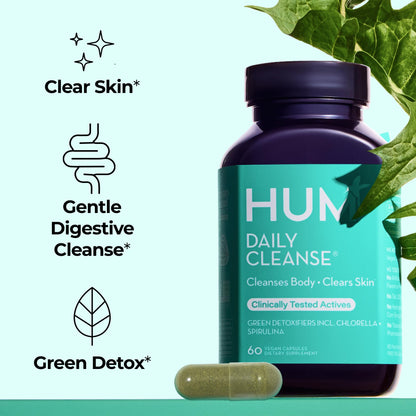 HUM Daily Cleanse Acne Supplements for Women & Men, Gentle Digestive Cleanse for Clear Skin Support, Zinc, Spirulina, Chlorella, Detoxifying Herbs, Organic Algae, Skin Vitamins Supplement, 60 Capsules HUMBuy Supplements Australia