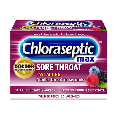 Chloraseptic Max Strength Sore Throat Relief Lozenges, Wild Berry, Drops with Liquid Center to Numb Sore Throat, 15 Count Chloraseptic buy supplements Au
