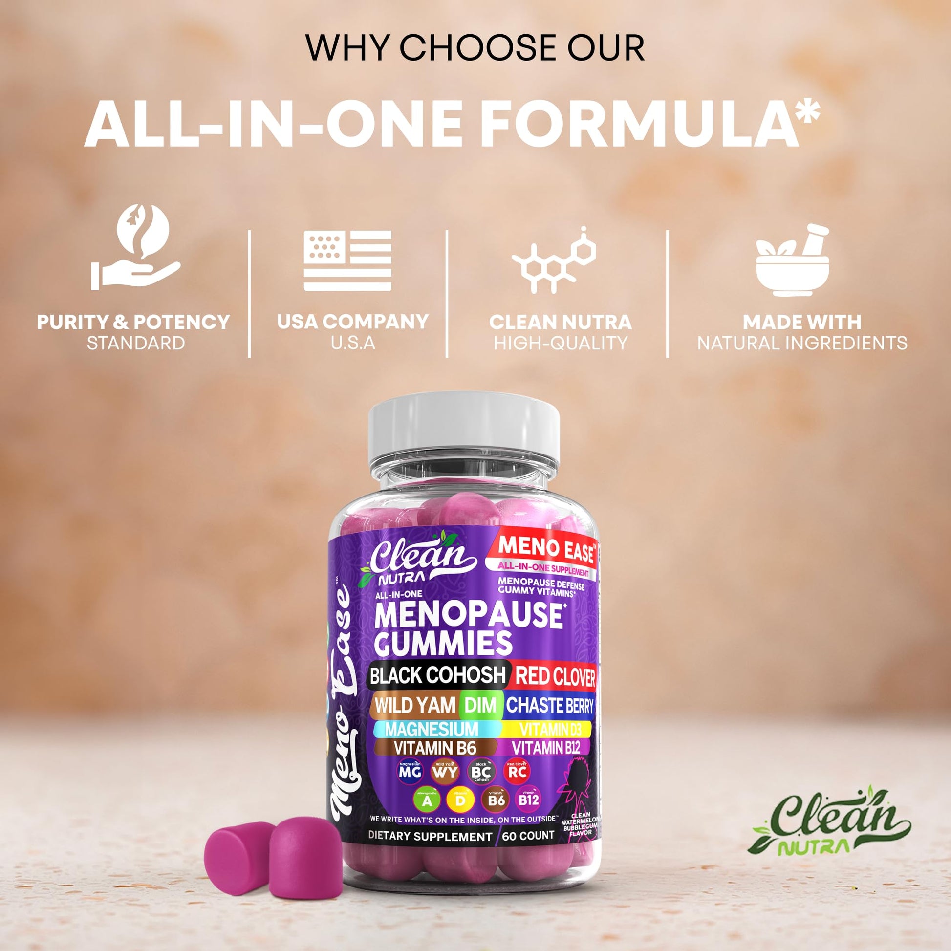 Menopause Supplement for Women Gummies with Black Cohosh, Wild Yam, DIM, Magnesium, Red Clover Chasteberry for Hormone Balance Relief Night Sweats Mood Plus Bergamot, Vitamin D3, Vitamin B6 B12 Clean NutraceuticalsBuy Supplements Australia
