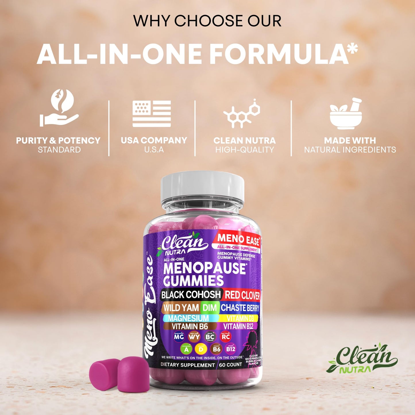 Menopause Supplement for Women Gummies with Black Cohosh, Wild Yam, DIM, Magnesium, Red Clover Chasteberry for Hormone Balance Relief Night Sweats Mood Plus Bergamot, Vitamin D3, Vitamin B6 B12 Clean NutraceuticalsBuy Supplements Australia