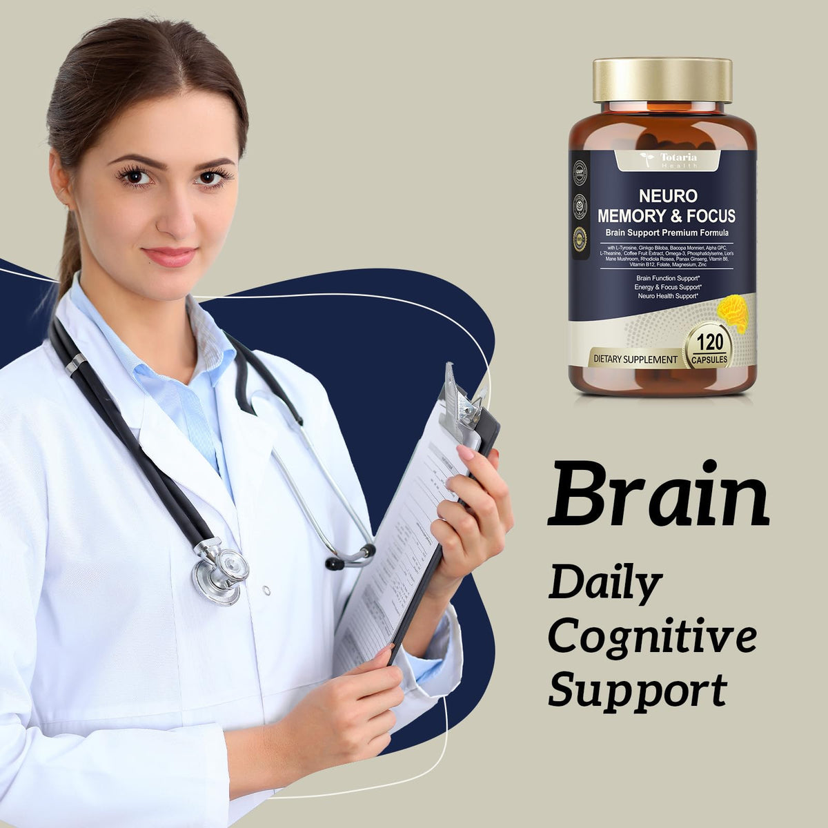 25 in 1 Brain Supplements for Memory and Focus & Neuro Health - Daily Brain Nootropic Cognitive Supplement with L-Tyrosine, Bacopa Monnieri, Ginkgo Biloba, Alpha GPC - Non-GMO, Gluten Free TotariaBuy Supplements Australia