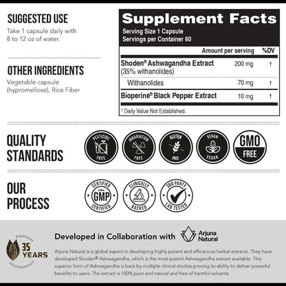 Ashwa-70®: Ashwagandha Extract - 35% Withanolides | Max Strength, Highest Withanolide Concentration - Mood & Performance - Enhanced Absorption with BioPerine® Black Pepper (60 Capsules) Triquetra HealthBuy Supplements Australia