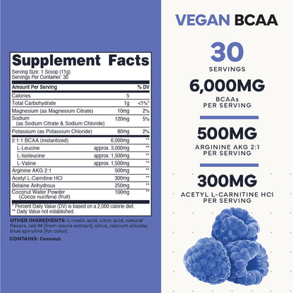 Type Zero Ultra Clean Vegan BCAA Powder + Electrolytes (Blue Raspberry | 6G) 2:1:1 Sugar-Free/No Sucralose BCAAs Amino Acids Supplement - BCAA Vegan Amino Acids After Workout Drink, 30 Servings Type ZeroBuy Supplements Australia
